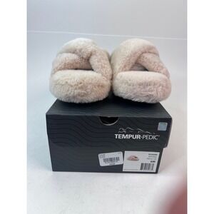 Tempur-Pedic Sloann Natural Faux Fur‎ Scuff Slide Slippers Women's Size 6M